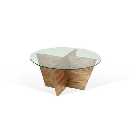 Oliva Series - Temahome 9500.624551 Nadia Soares Oliva Round Top End Table, Walnut - Glass Top
