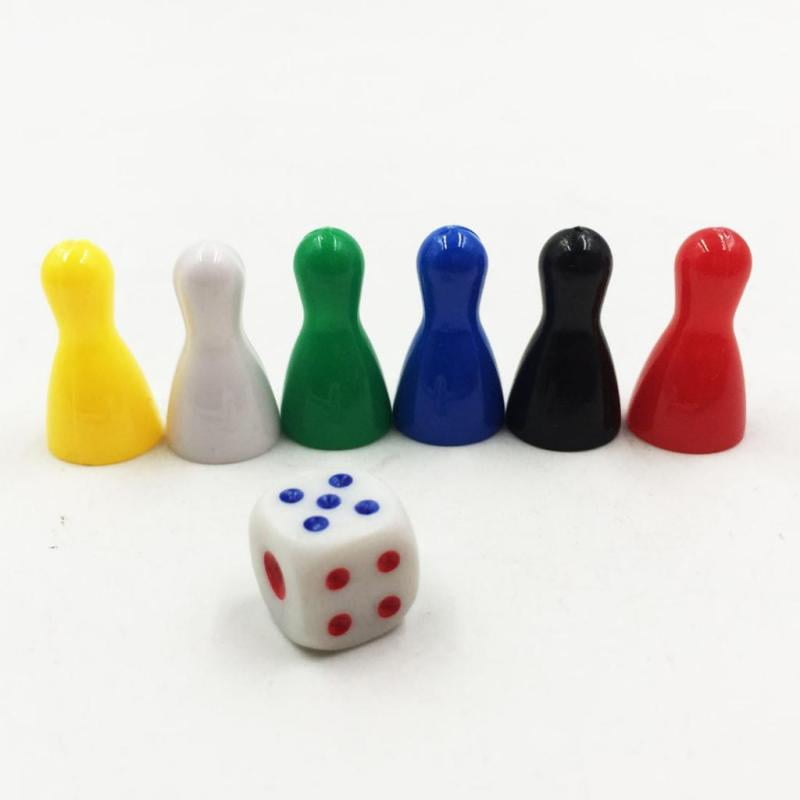 18Pc Colorful Pieces Pawn Chess Plastic Pieces Dice Set for Board Card Games 