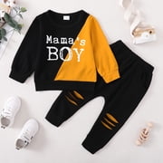 3T Baby Boys Clothes Baby Boys Outfits 3-4T Boys Letter Print Long Sleeve Round Neckline Tops Ripped Pants 2PCS Set Black