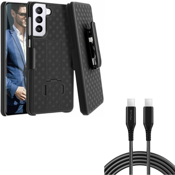 Case Belt Clip w 10ft Long USB-C Cable for Samsung Galaxy S21 Plus - Holster Swivel Cover, PD Fast Charger Cord Power Wire