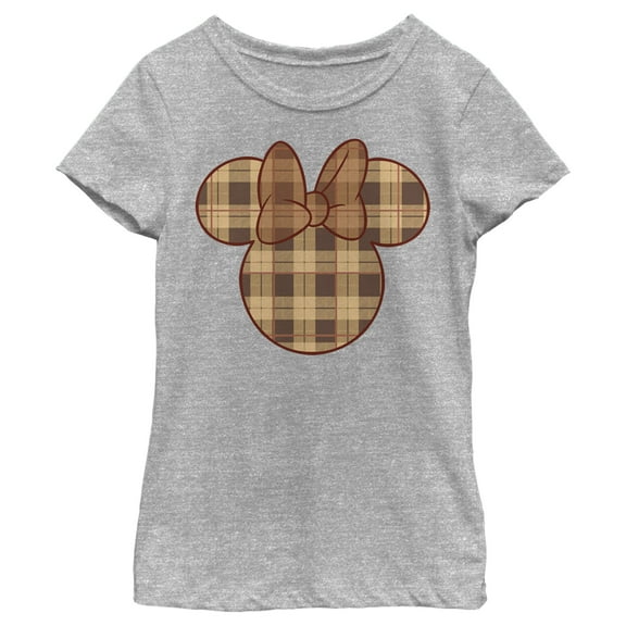 Girl's Mickey & Friends Plaid Minnie Mouse Logo Graphic Tee Athletic Heather X Large