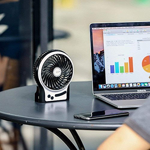 Black EasyAcc Rechargeable Fan Portable Handheld Personal Mini USB Fan with 2600mA Battery 2-9 Hours 3 Speeds Internal and Side Light,Cooling for Traveling,Fishing,Camping Battery Fan 