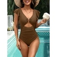 thumbnail image 5 of Charmo Womens V Neck 1 Piece Monokini Swimwear Ruffled Sleeve Swimsuit Tummy Control Bath Suit, 5 of 5