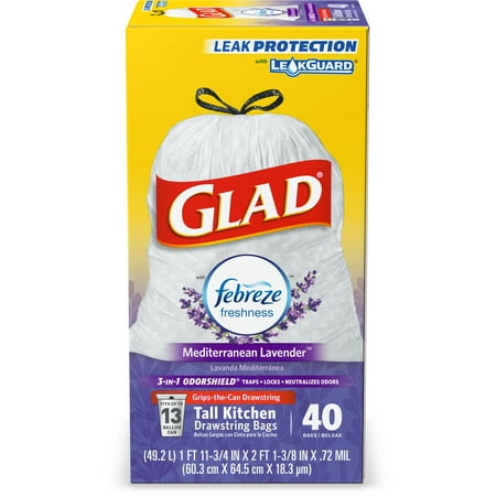 Glad Tall Kitchen Drawstring Trash Bags Odorshield 13 Gal