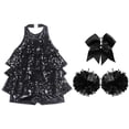 thumbnail image 3 of TiaoBug Kids Girls Cheer Dance Performance Costume Shiny Sequins Halter Ballet Dance Leotard Dress Black 4, 3 of 5