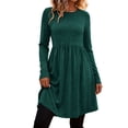 thumbnail image 3 of Dqueduo Women's Solid Casual Dresses, Crew Neck Long Sleeve Dress with Pockets, Loose A-Line Empire Waist Winter Dress, 3 of 8