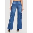 thumbnail image 4 of Women's Star Applique Acid Wash Straight Leg Cargo Jeans, 4 of 4