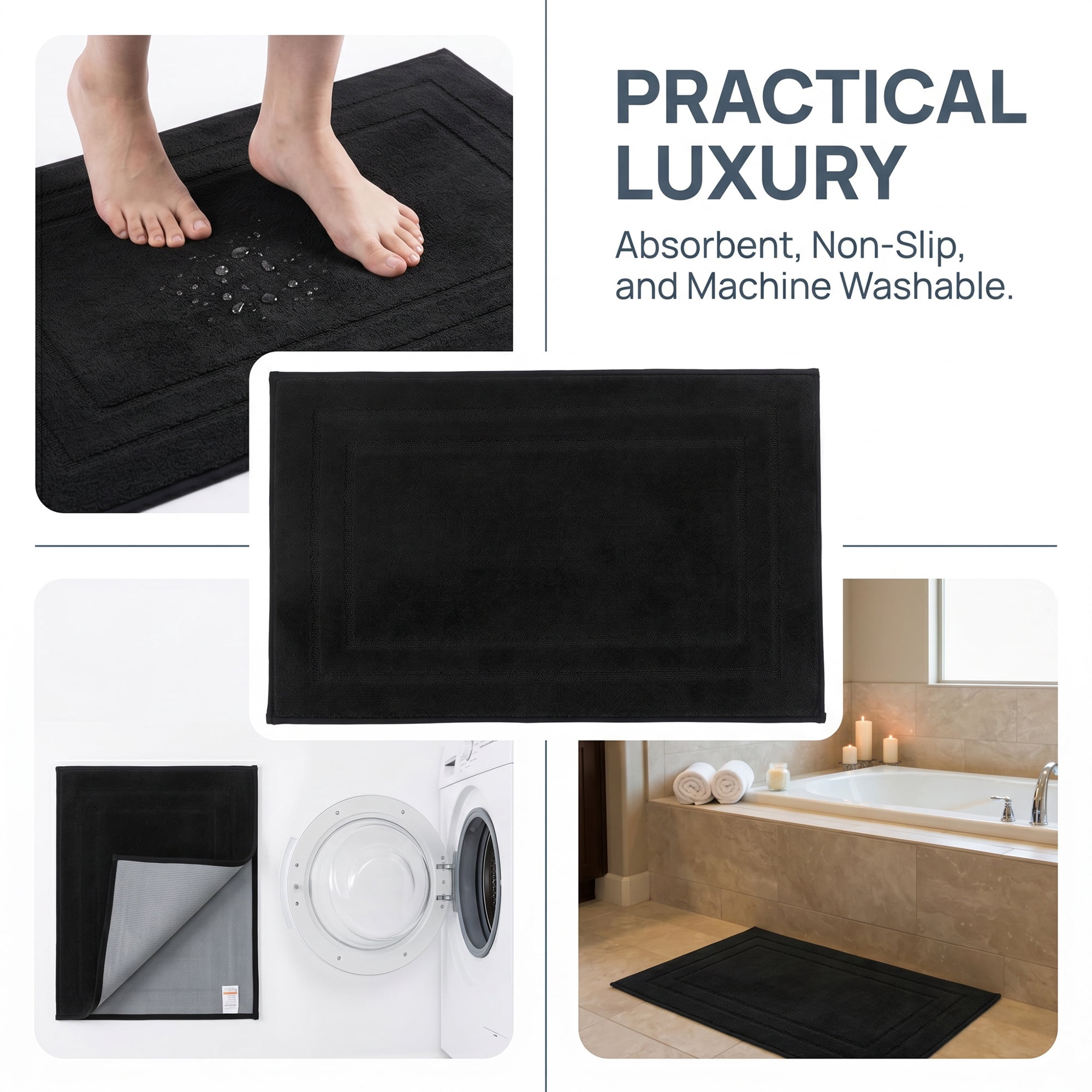 Unique Bargains Soft Non Slip Absorbent Shaggy Microfiber Bathroom Rug Black 32" x 20"