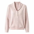 thumbnail image 4 of BODOAO Women's Cable Knit Sweater with Shawl Collar Long Sleeve Henley Pullover with 3 Button Neck Ribbed Cuffs and Hem Relaxed Cable Knit Sweater Top Women's Pullover Pink M, 4 of 4
