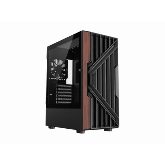 DIYPC DIY-G18-WD Black USB3.0 /Type C ATX Mid Tower Gaming Computer Case w/ Tempered Glass Side Panel and Walnut Wood Front Panel. 4 x 120mm PWM Fan Pre-Installed