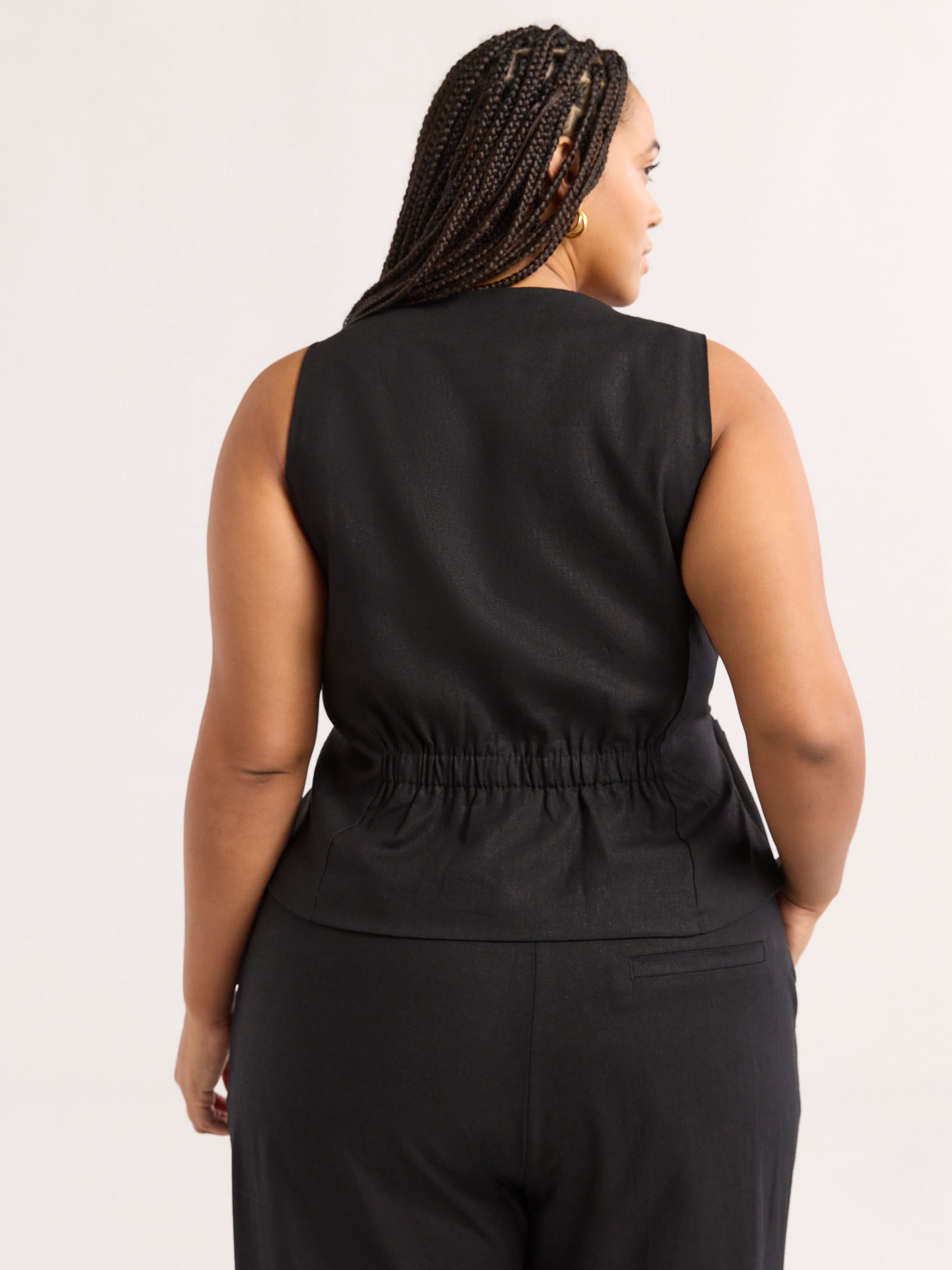 Sofia Jeans Women's Plus Size Linen Blend Fitted Vest, Sizes 1X-4X