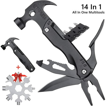 Camping Hammer Multi Tool, 14 In 1 Mini Hammer Multitool Camping Accessories with 18-In-1 Snowflake Wrench, All In One Tools Cool Gadgets for Men Fathers Day Christmas Birthday