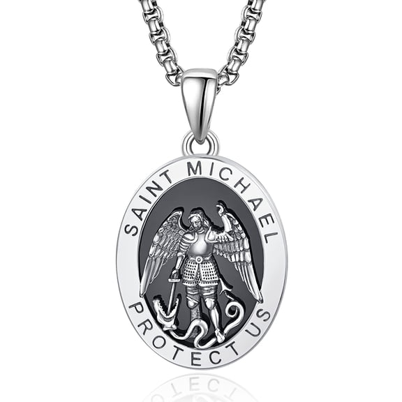 TANGPOET 925 Sterling Silver St Michael Necklace for Men Women, Black Onyx