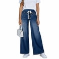 thumbnail image 5 of Women's Pull On High Waisted Wide Leg Jeans Stretchy Baggy Denim Trousers, 5 of 6