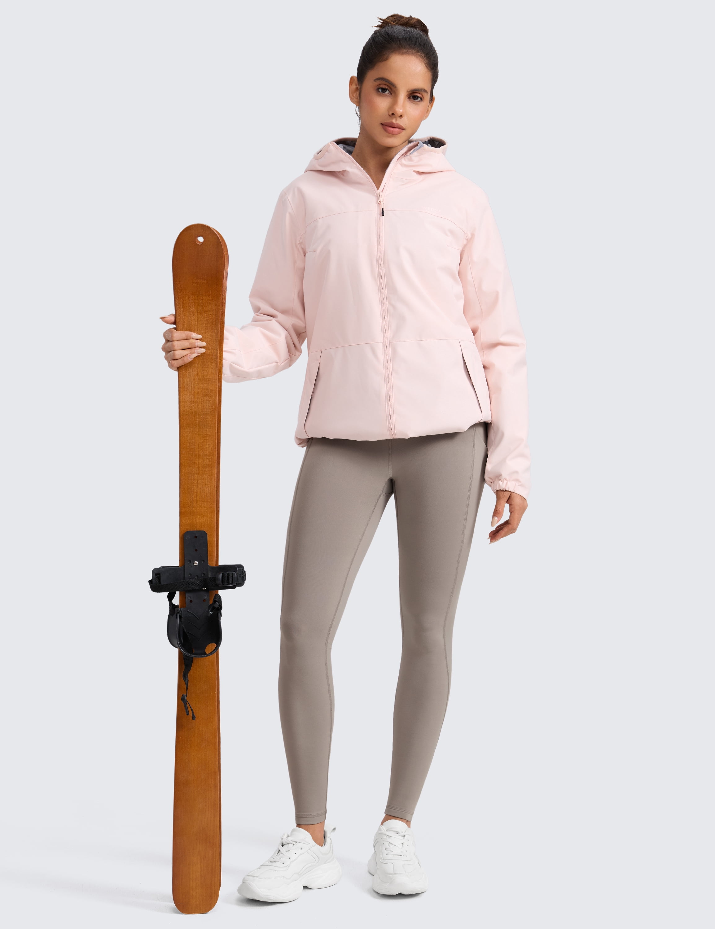 CRZ YOGA Water-Resistant Fleece Athletic Leggings Pockets 28" Thermal Hiking Casual Workout Womens Pants