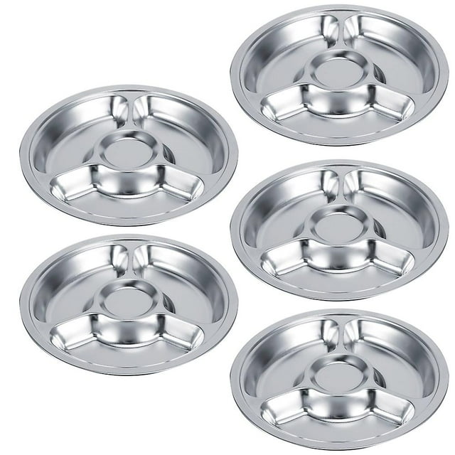 5Pcs Thicken 304 Stainless Steel Round Divided Service Plate Dinner Tray Tableware for Kid