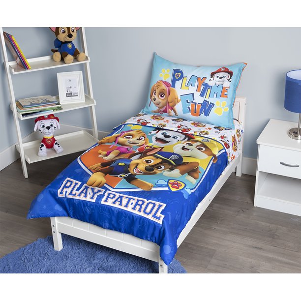 PAW Patrol 4Piece Toddler Bedding Set, Play Patrol, Toddler Bed, Blue