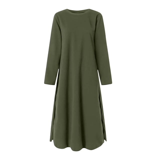 Gspmoly Robes pour Femmes, Robe Longue à Manches Longues Unie Ample pour Femme avec Poche en Mousseline, Robe Ample de Printemps Hiver pour Fille, Robes de Cocktail jusqu'à 65 % de Rabais