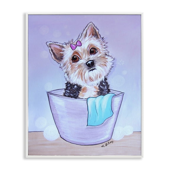 Stupell Industries Eclectic Terrier with Soap Bubbles White Framed Giclee Art, 11 x 14, by Michelle Gilsey