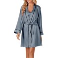 thumbnail image 5 of Ensemble de Pyjamas en Satin 3 Pcs pour Femmes, Haut Cami et Shorts, Vêtements de Nuit avec Robe, Gris, 5 of 5