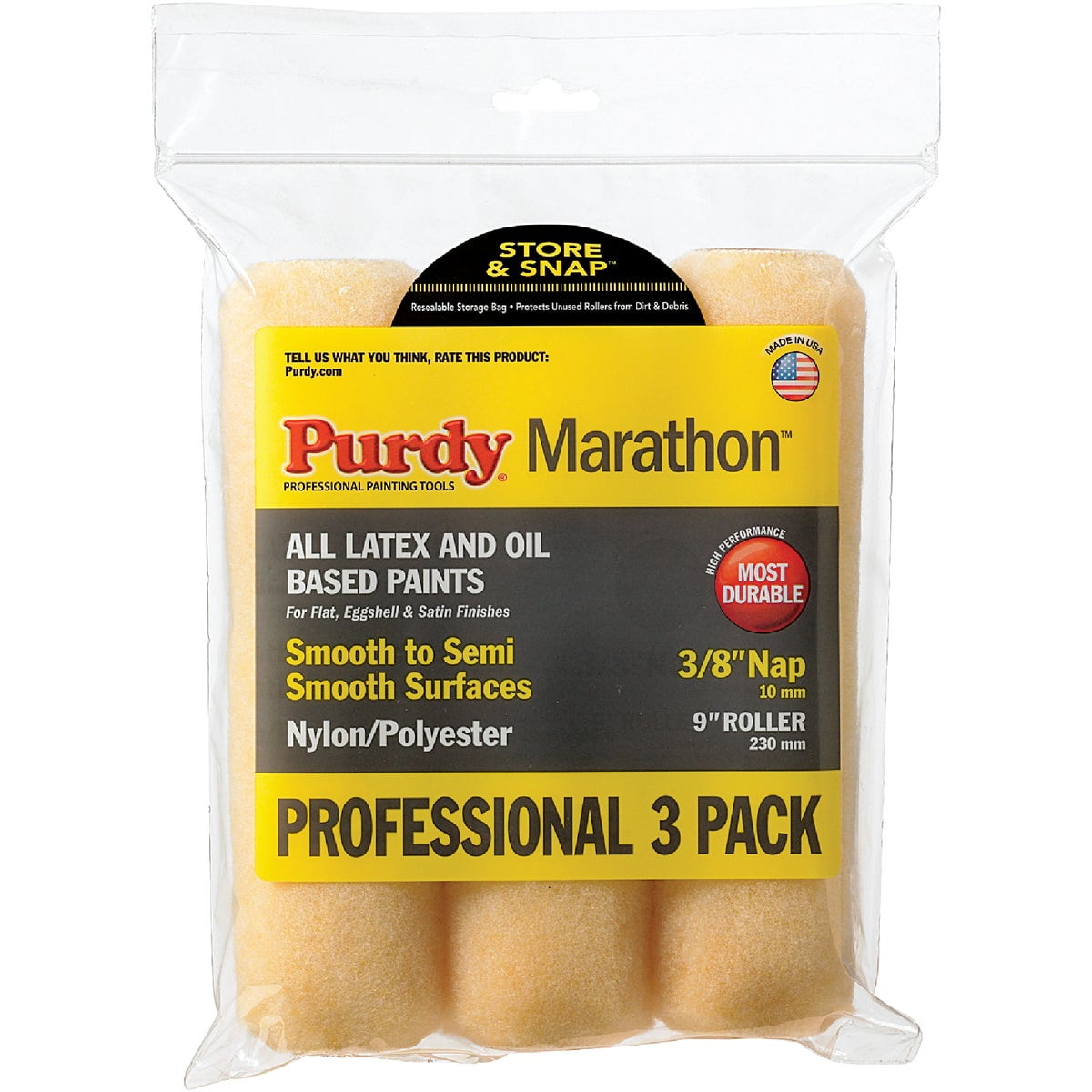 Purdy Marathon 9 In. x 3/8 In. Knit Fabric Roller Cover (3-Pack) 14F861000 Pack of 9