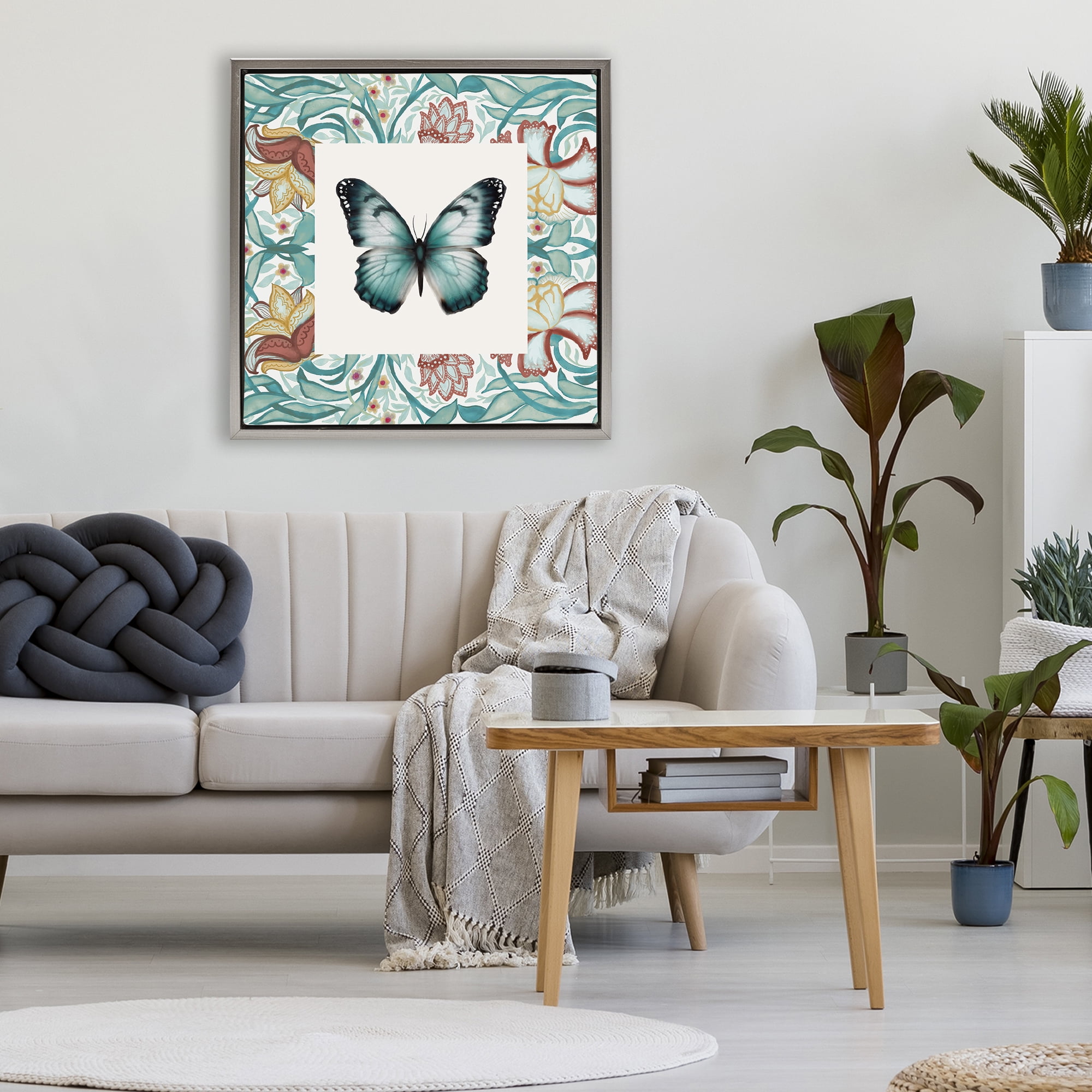 Stupell Industries Blue Toned Baroque Butterfly Gray Framed Floater Canvas Wall Art, design by Elizabeth Medley