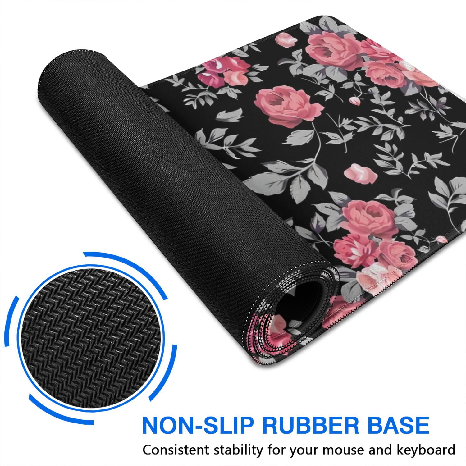 Long Mouse Pads for Desk,Pioneer Flower Floral Print Pattern Desk Mats on Top Of Desks, Desk Mouse Pad Extra Large with 3mm Non-Slip Base and Stitched Edge for Gaming,Office,Work,Home 35.4"x15.7"