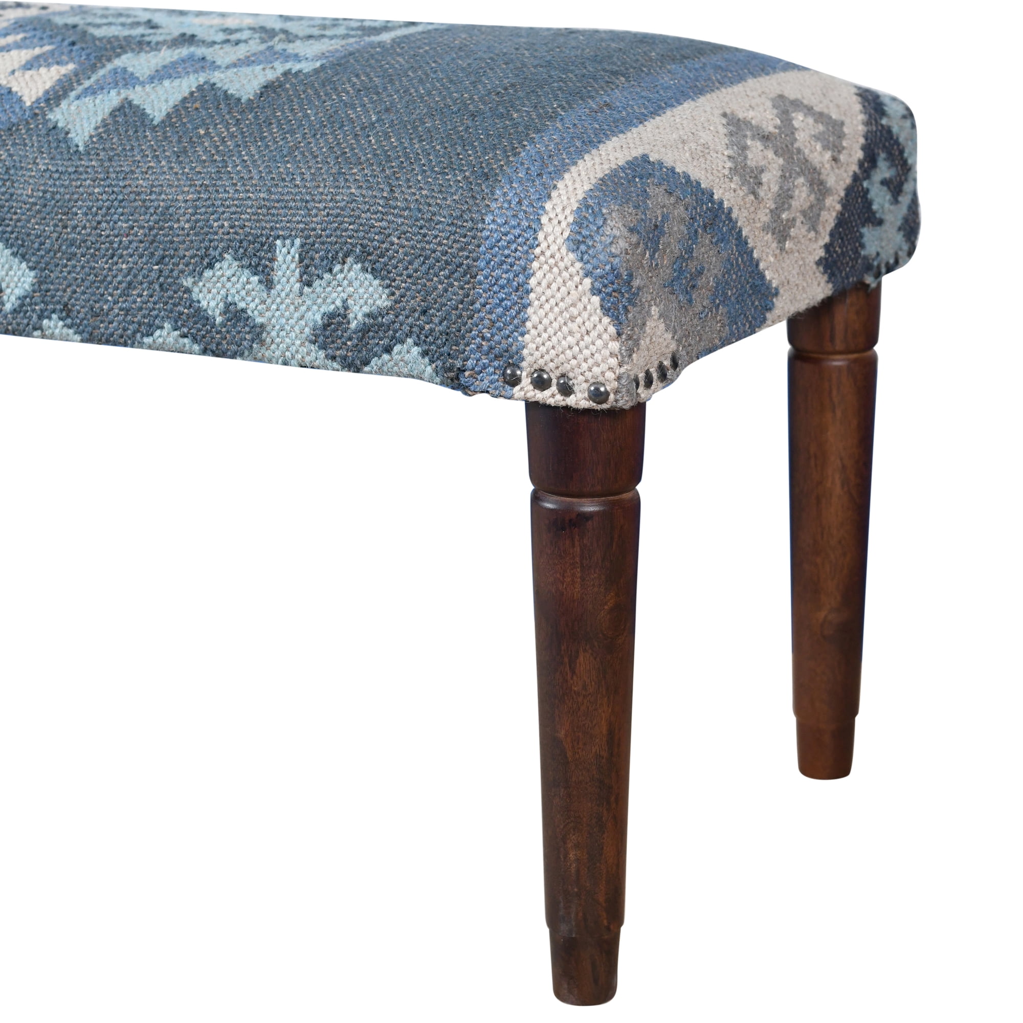 LR Home Rhonelle 47" Blue/Ivory Kilim Jute Upholstered Accent Bench