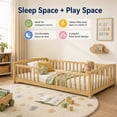 thumbnail image 4 of Miniyam Twin Kids Floor Bed with Guardrails, Pine Wood Montessori Bed Frame with Rounded Opening, Natural, 4 of 7
