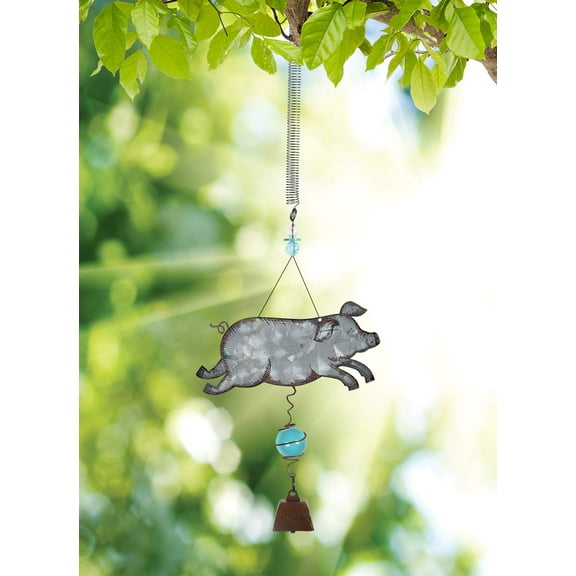 Sunset Vista Designs 92163 Bouncy Garden Decoration with Mini Cowbell, 11-Inch, Pig