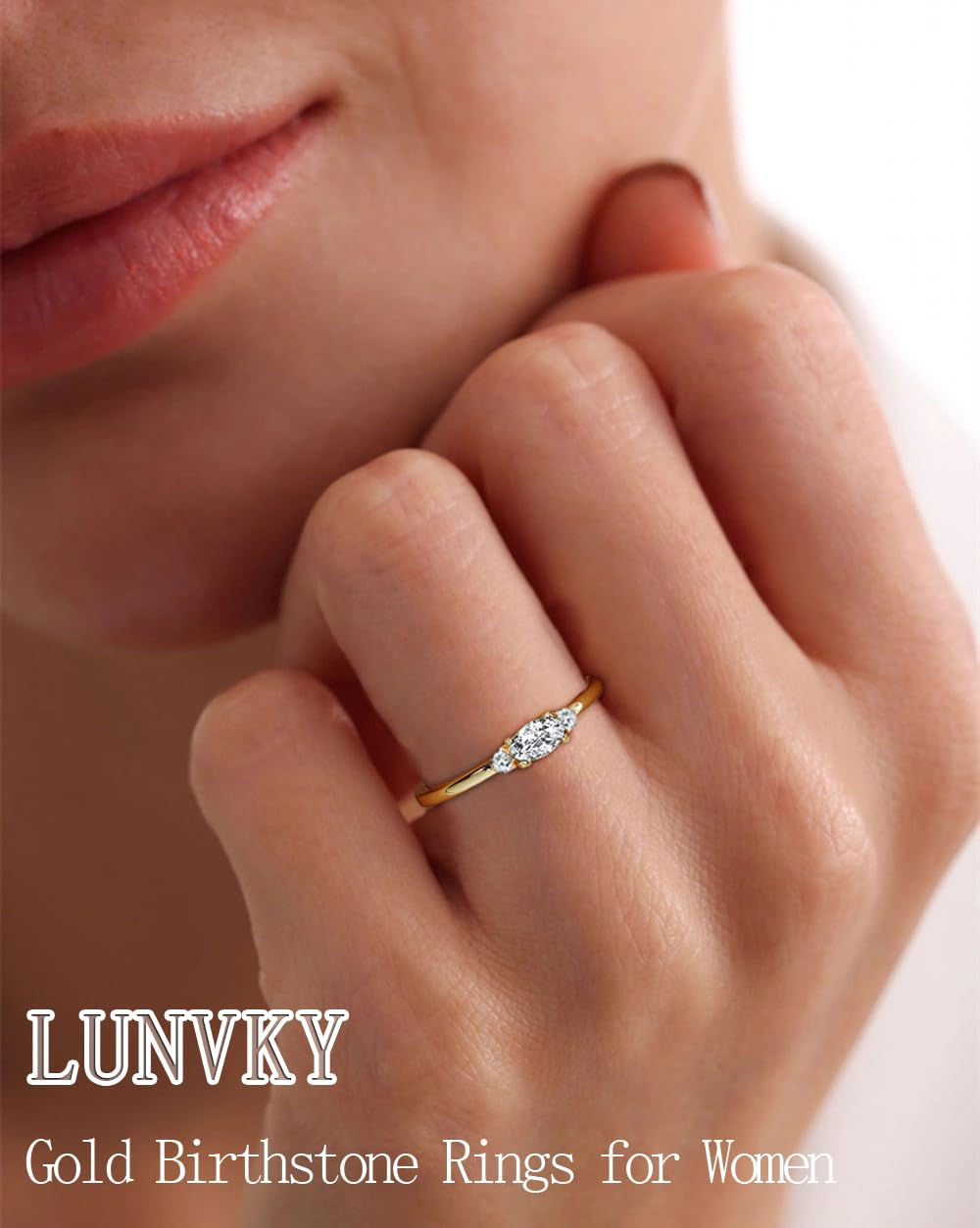 Lunvky 18K Gold Plated April Birthstone CZ Ring photo 2