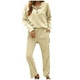 thumbnail image 4 of Besolor 2 Piece Fall Outfits for Women Long Sleeve Button Side Slit Tops Loose Long Pants Sets Loungewear with Pockets, 4 of 7