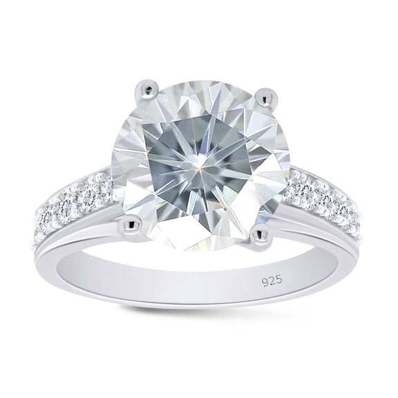 Round Cut Moissanite Lab Created Diamond Solitaire with Accents Engagement Wedding Promise Ring 10K Solid White Gold(G-H,VVS1,4.50 Cttw)-5