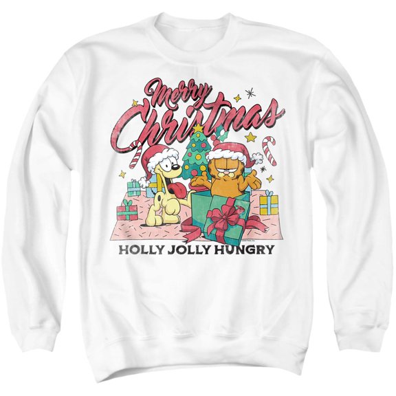 Garfield Merry Christmas Unisex Adult Crewneck Sweatshirt, White, Small