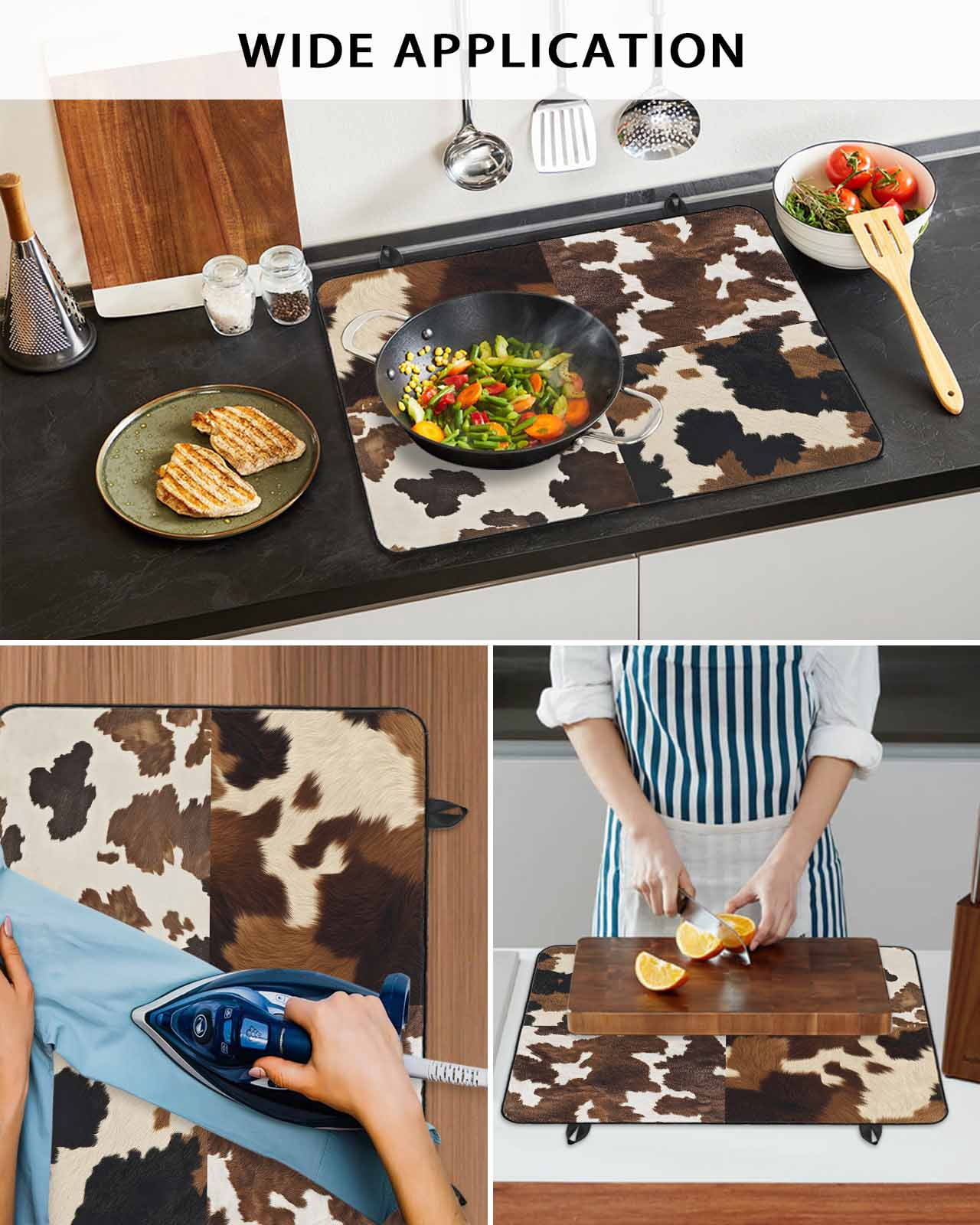 nqOlkjepod Large Induction Cooktop Protector Mat 36"x21", Cow Patterned Stove Top Covers for Electric Stove, Vintage Farmhouse Abstract Country Western Stove Burner Cover Mats, Glass Top Stove Cover