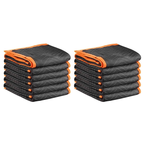 Moving Blankets 12 Pack 72 x 40 Inches Heavy Duty Nonwoven Fabric with Cotton Filling for Shipping Wrapping and Furniture Protection