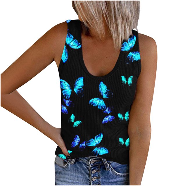 Sexy Casual Mujer Sin Mangas Impreso Cuello Redondo Tops Damas Blusa Chaleco Pompotops lopia991462