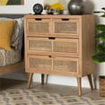 thumbnail image 2 of Bowery Hill Mid-Century 4-Drawer Wood/Rattan Accent Chest in Medium Oak, 2 of 9