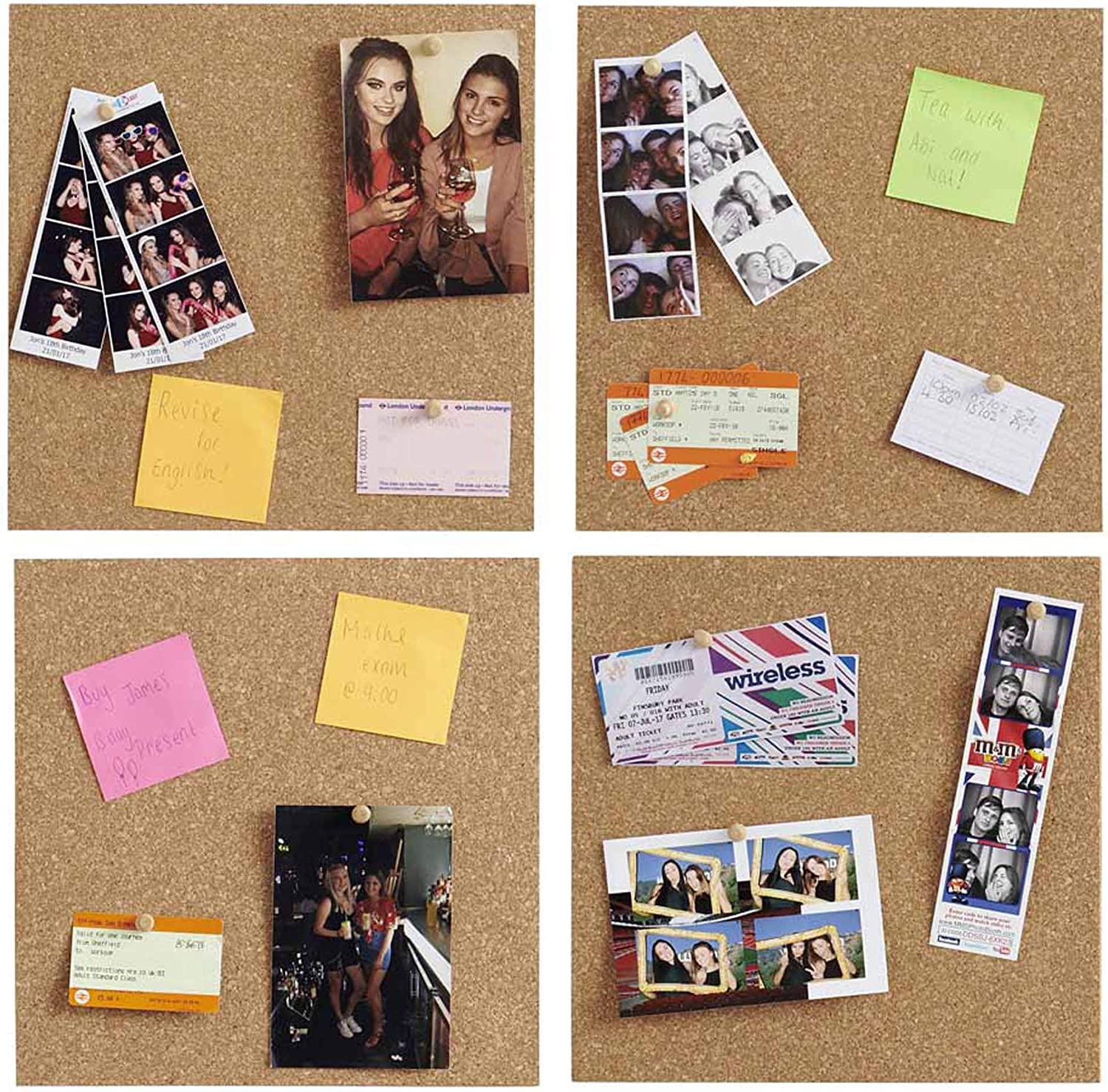 Cork Board 12"x12" - 1/2" Thick Square Bulletin Boards 6 Pack Tiles with 50 Push Pins Mini Wall Self-Adhesive Corkboards for