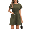thumbnail image 2 of Women Spring Summer Dresses 2025 Casual Round Neck Ruffle Short Sleeve Flowy A Line Mini Dress with Pockets Moss Green S, 2 of 8