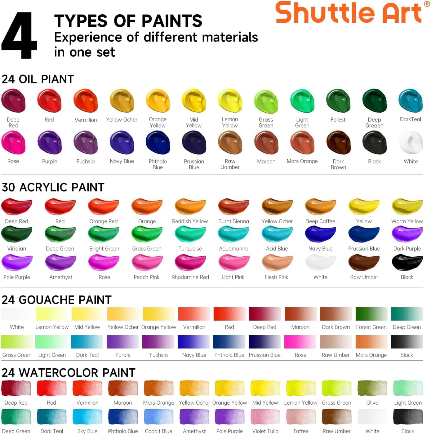Shuttle Art 168 Pcs Artist Painting Set, Deluxe Art Set with Paint, Wooden Easel, Canvas, Paper Pads, Brushes and Other Art Supplies, Complete Painting Kit for Adults and Artists