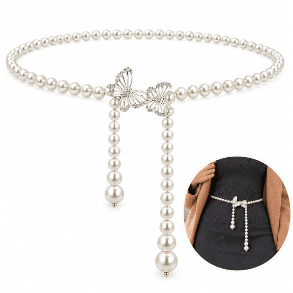 Pearl Belt White Chain Belt Adjustable Dresses Plus Size Women Waist Jewelry Accessories
