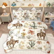 Homewish Western Cowboy Tribal 7-Piece Twin Bedding Sets,Desert Cactus Flower Bedding Comforter Set,Country Farmhouse Lodge Sheet Sets For Boys Teens,Ultra Soft Home Decor Reversible