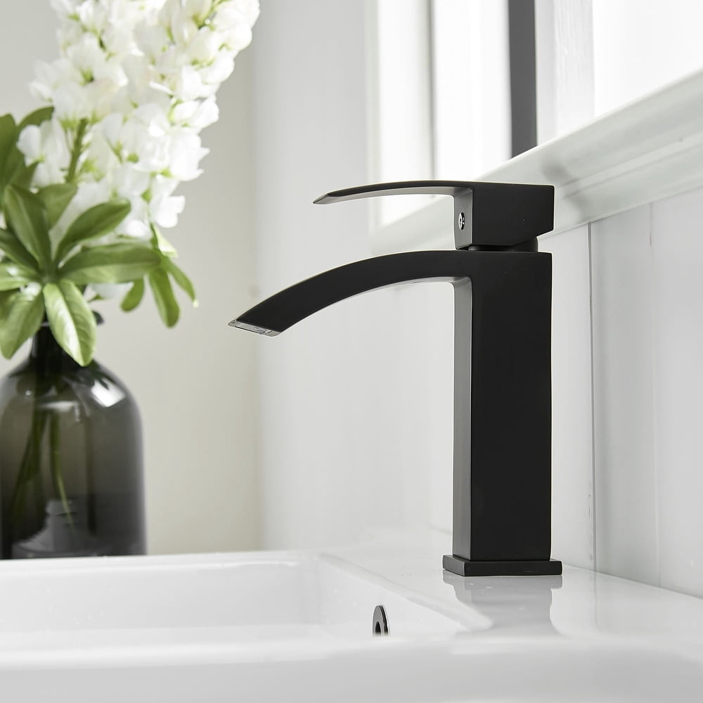 ANGELES HOME Waterfall Bathroom Sink Faucet Vessel Sink Faucet, Single Handle Bathroom Faucet 1 Hole Bowl Lavatory Vanity Faucet, Matte Black