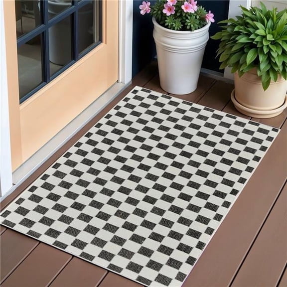 HomeRoots 558808 3 x 5 ft. Geometric Distressed Indoor & Outdoor Rectangle Area Rug, Black & White