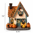 thumbnail image 3 of Fall Harvest Light Up House Set, 7.5" Resin Pumpkin Cottage Figurines with LED Lights for Autumn and Thanksgiving Decor, 3 of 7