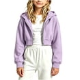 thumbnail image 2 of Zpanxa Girls Hoodies Kids Girls Cropped Full Zip Hooded Sweatshirt Jacket Long Sleeve Solid Color Casual Trendy Short Length Hoodie, 2 of 6