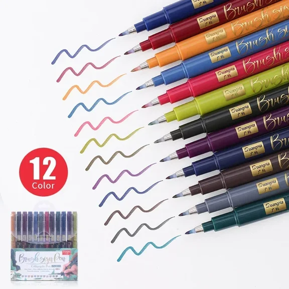 12 Colors Hand Lettering Pens, Calligraphy Pens, Brush Markers Set,Paint Marker for Beginners Writing, Art Drawings, Journaling