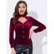 thumbnail image 2 of INSPIRE CHIC Blusa de terciopelo de manga larga elegante gótica con cuello levantado y volantes para mujer Vino rojo S, 2 of 4