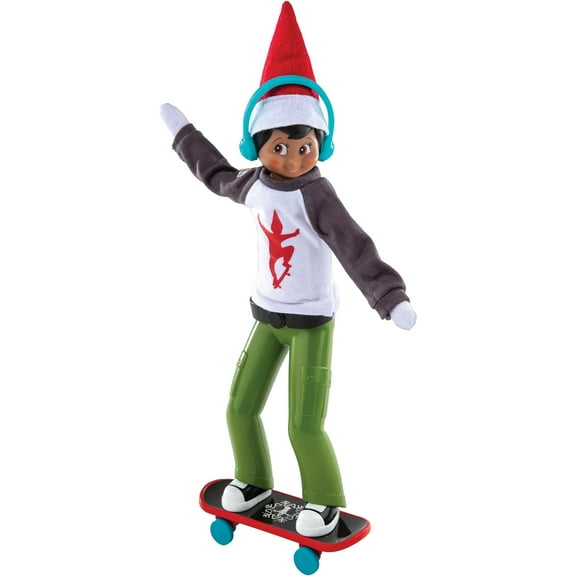 The Elf on the Shelf MagiFreez Holly Jolly Ollie Skateboard Set for Your Scout Elf - Includes Magical Standing Pants, elf- Sized Long Sleeve tee, Headphones and Skateboard